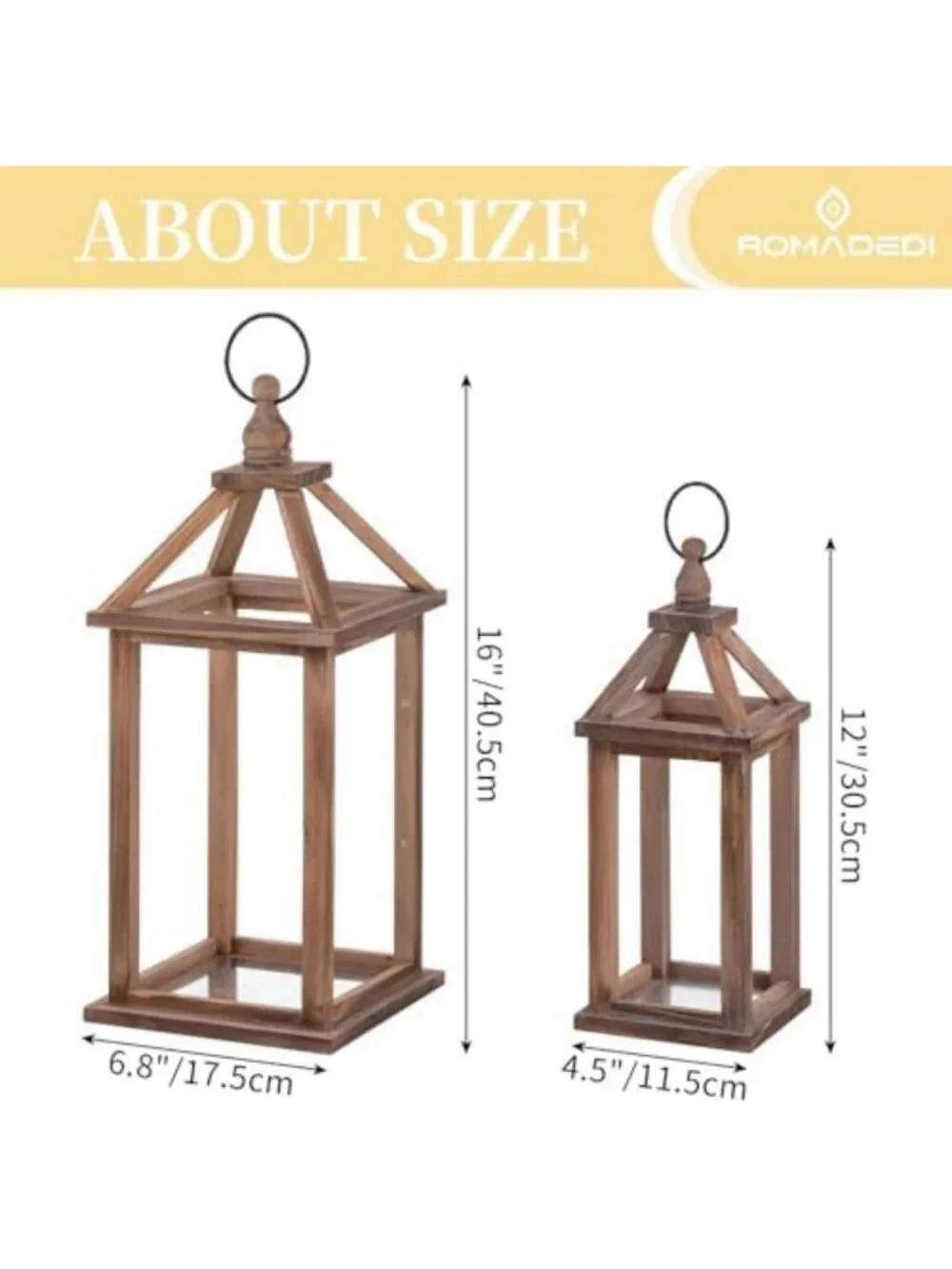 Rustic Wood Candle Lanterns Set of 2 - Decorative Brown Home Decor Accent